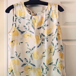 Elorie Silk Tank Blouse with Lemon Print -L